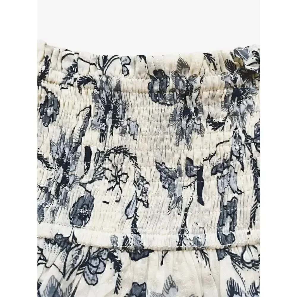 Olivaceous Floral Paisley Smocked Ruffled Tiered Womens Skirt SZ S